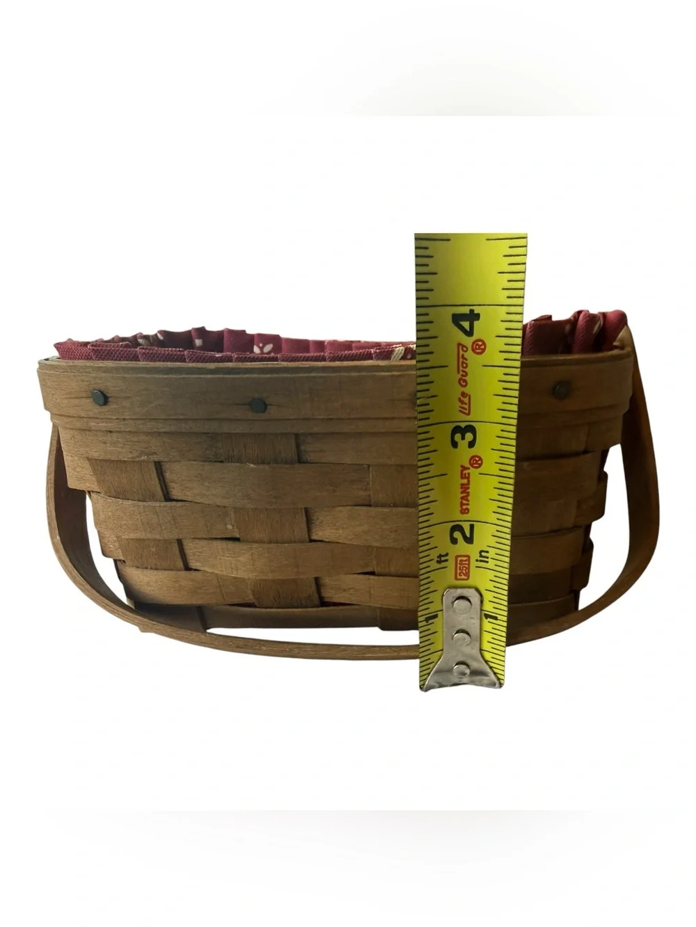 Longaberger Small Rectangular Basket Burgundy Liner Swing Handle Vintage 7.5”